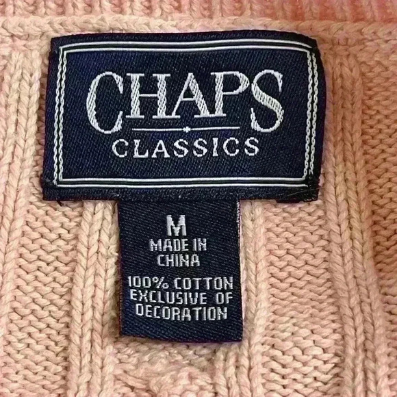 Chaps Ralph Lauren Cable Knit V-neck Preppy Sweater in Pink 100%  Cotton Medium - Picture 6 of 8